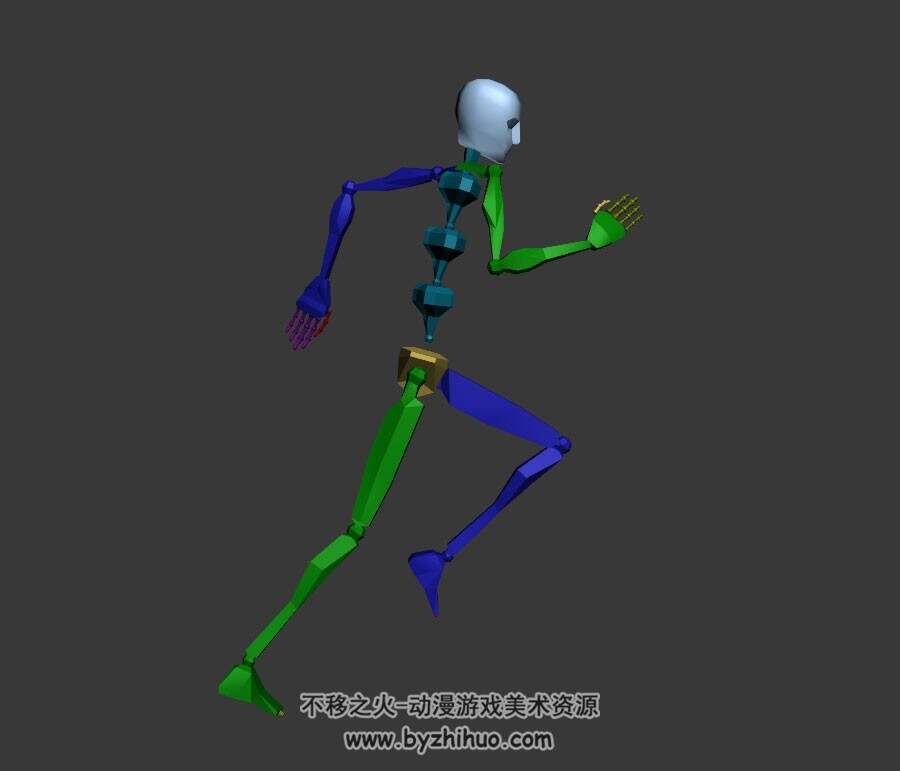 游戏角色人物骨骼3DMax模型奔跑动作下载