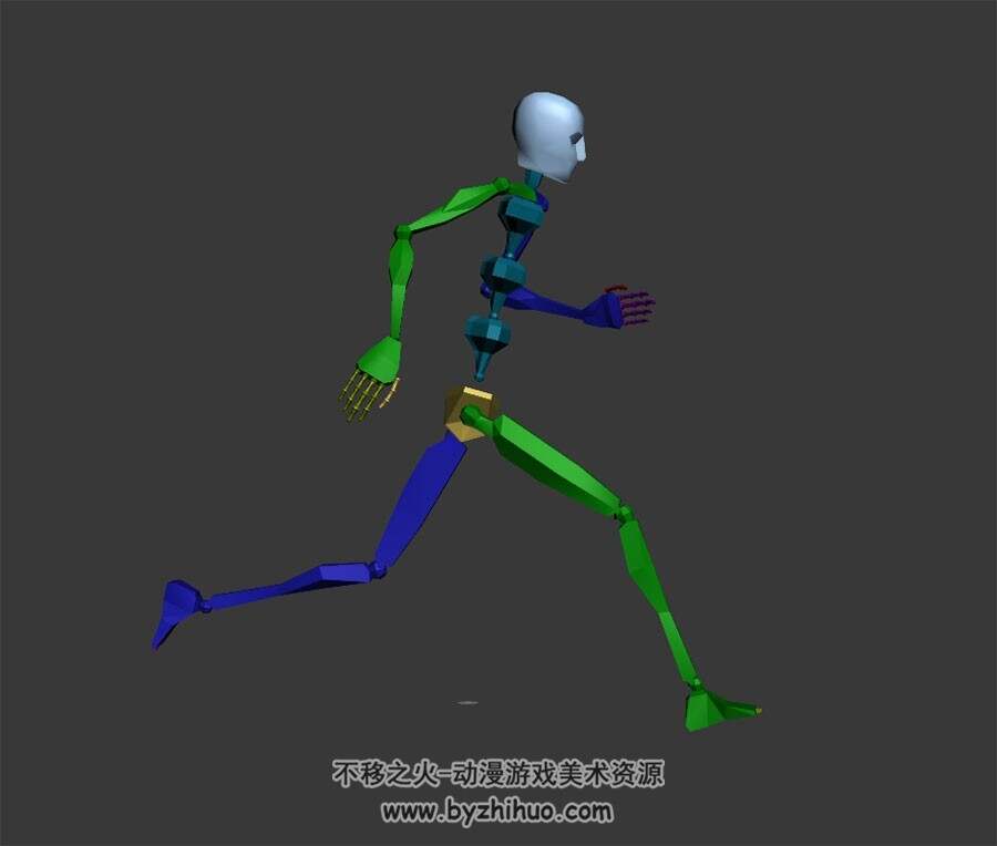 游戏角色人物骨骼3DMax模型奔跑动作下载
