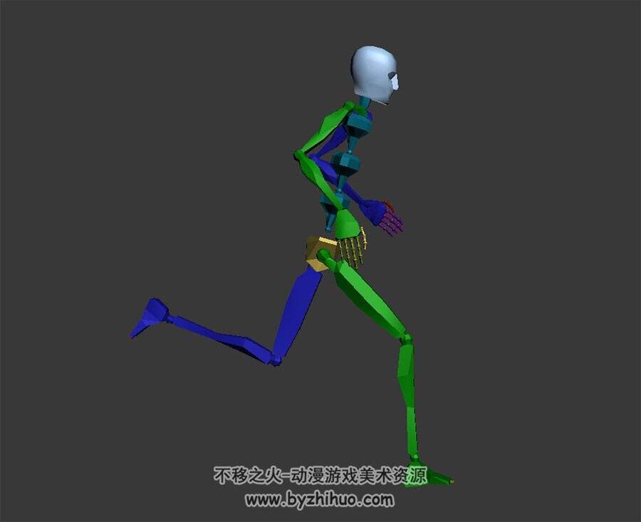 游戏角色人物骨骼3DMax模型奔跑动作下载