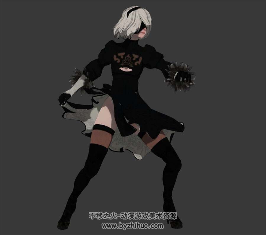 尼尔:机械纪元角色人物2b姐姐3DMax模型一套格斗动作下载