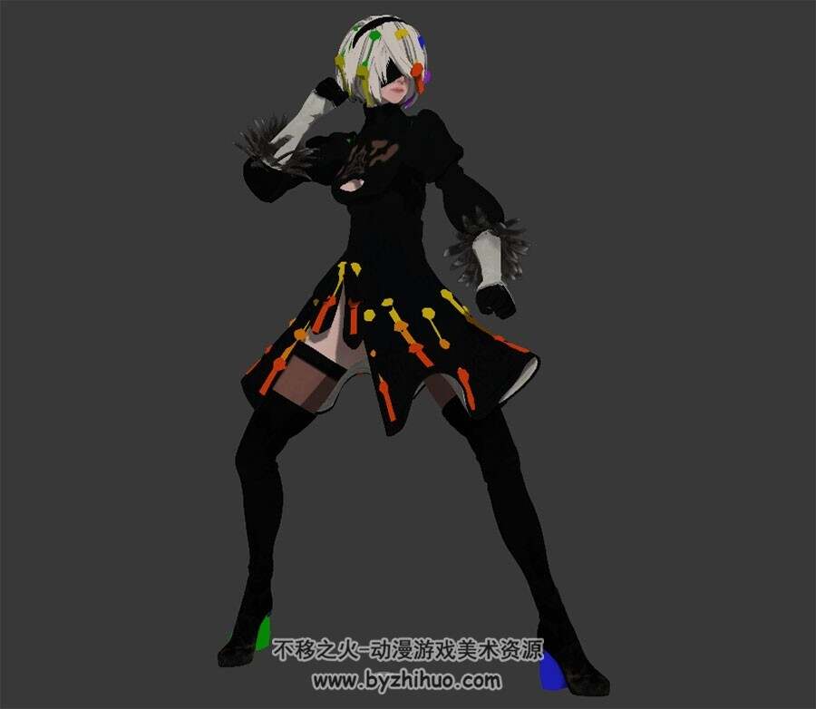 尼尔:机械纪元角色人物2b姐姐3DMax模型一套格斗动作下载
