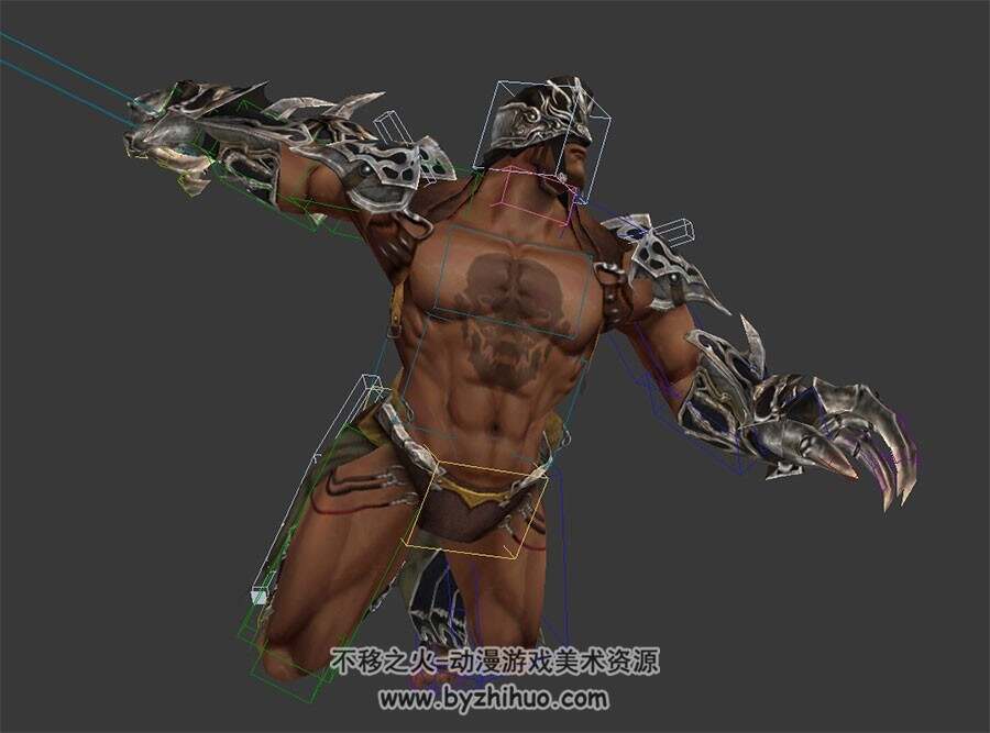 游戏角色野性猛男3DMax模型带绑定攻击招式动画下载