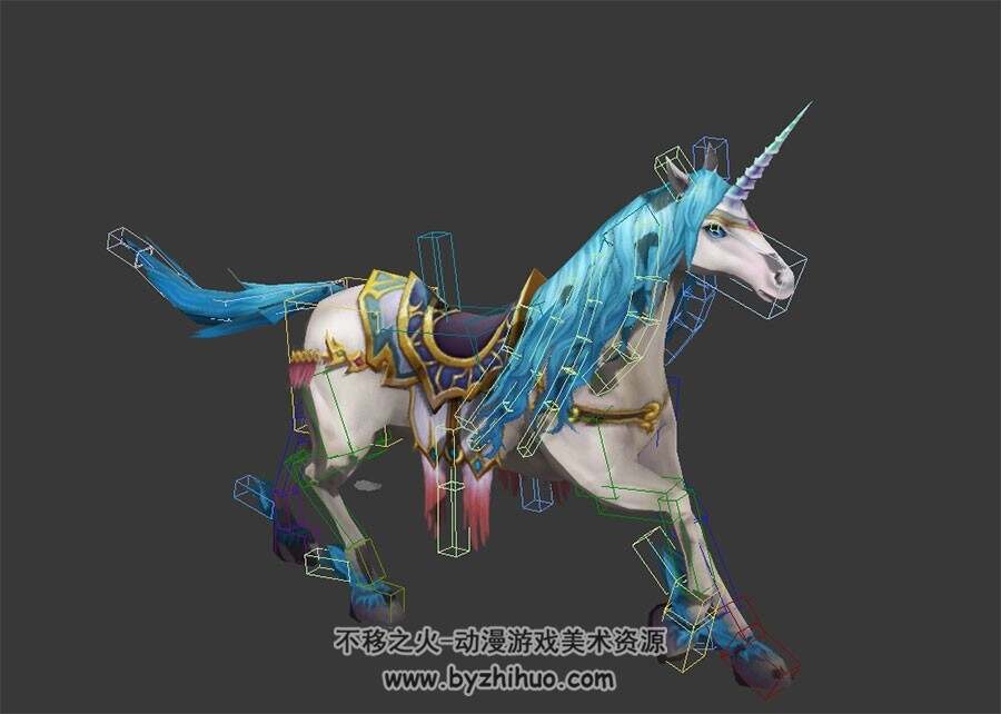游戏座骑灵兽宠物初级独角兽3DMax模型带绑定全套动作下载