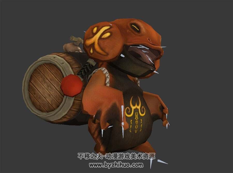 游戏角色妖怪火蛙3DMax模型带骨骼攻击动作下载
