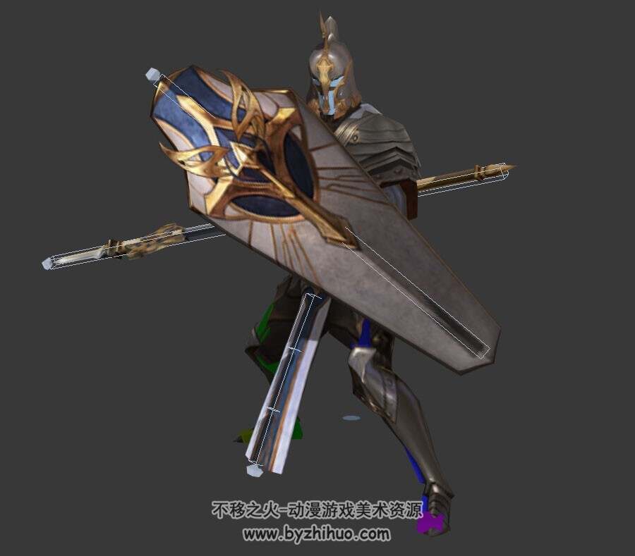 欧美古装士兵武士带3DMax模型带绑定骨骼全套动作下载