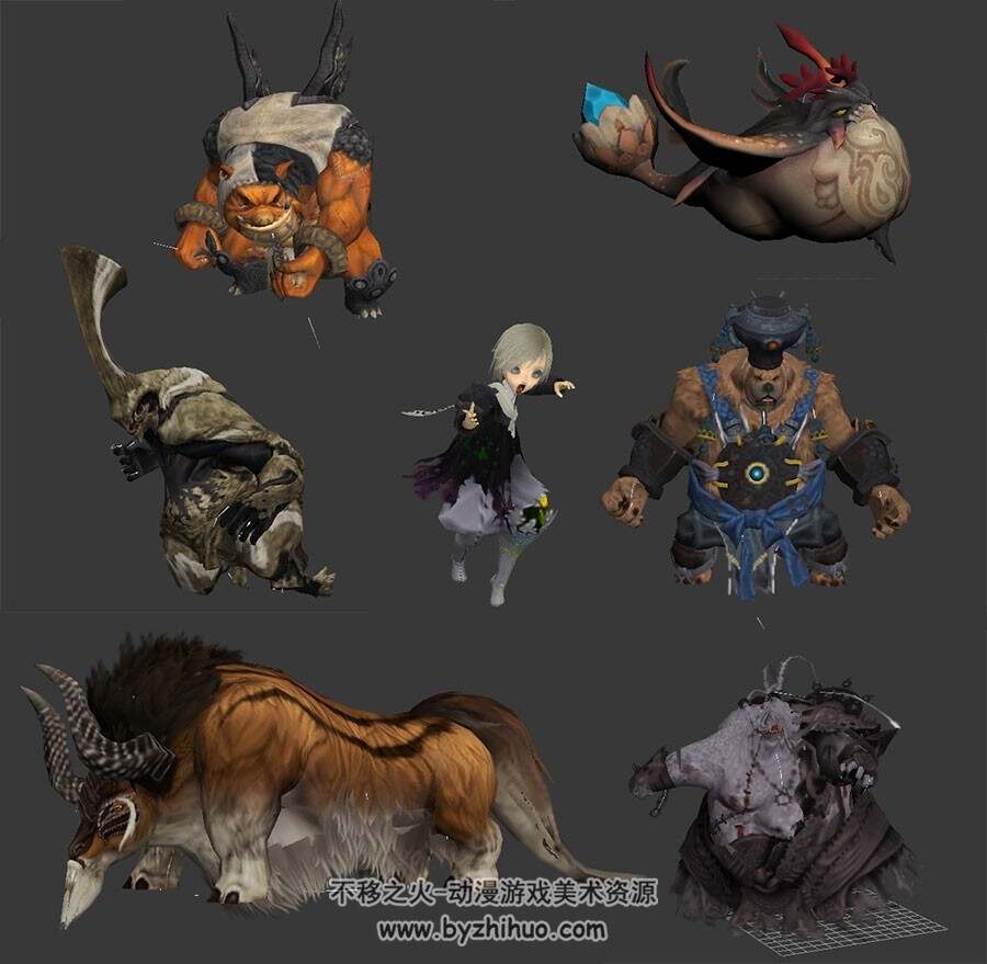 中西风格游戏生物怪物动物3DMax模型合集美术素材下载