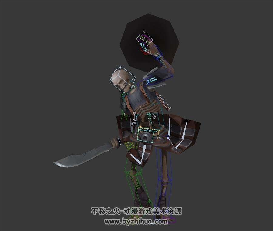 游戏怪物士卒骸骨3DMax模型带绑定全套动作下载