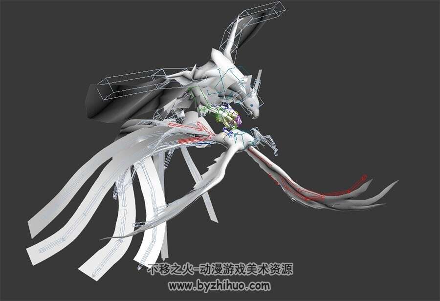 中式仙侠神话风动物凤凰对战金鹏3DMax模型带绑定动作下载
