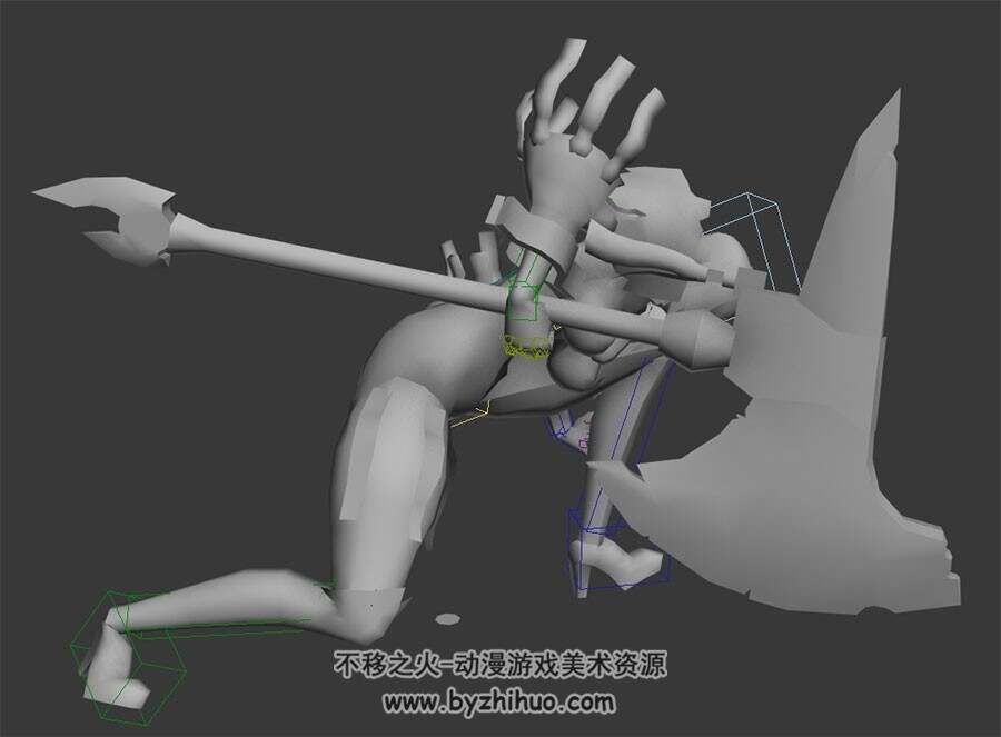 游戏角色斧头力士女3DMax模型无贴图全套动作下载