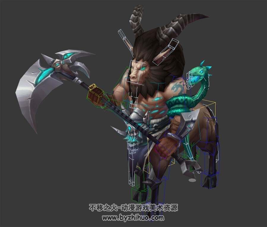 游戏怪物妖怪牛角人面马身3DMax模型带绑定全套动作下载