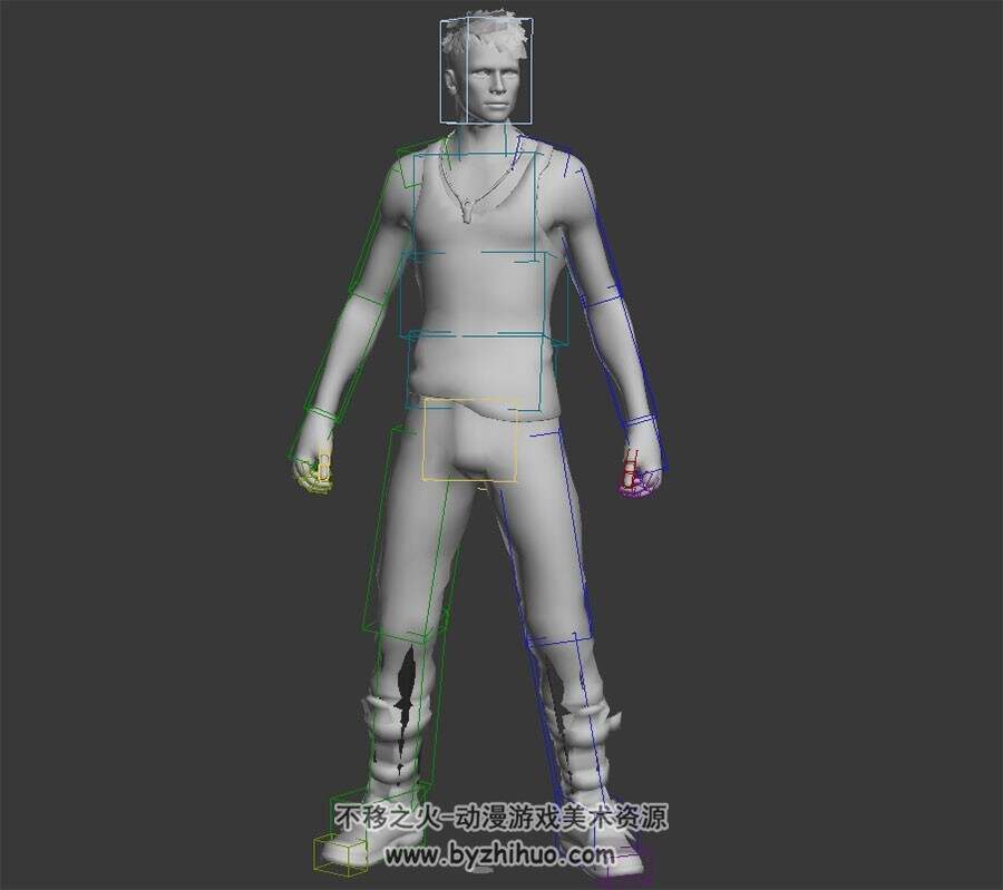欧美现代帅哥型男3DMax模型下载 无贴图四边面带绑定