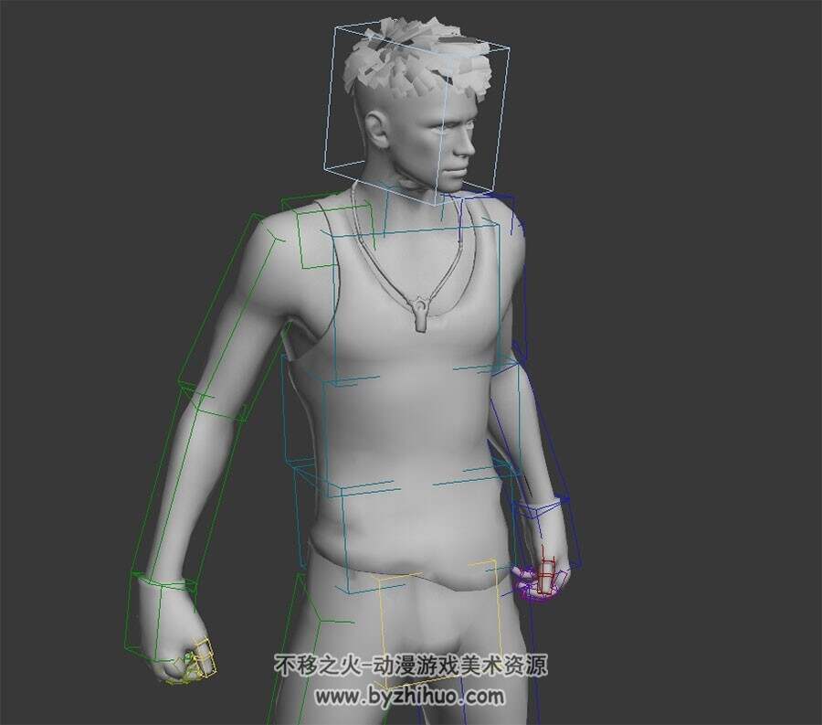 欧美现代帅哥型男3DMax模型下载 无贴图四边面带绑定