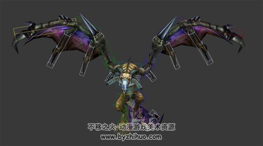 魔幻风动物boss恶魔飞龙dragon带绑定全套动作3DMax模型
