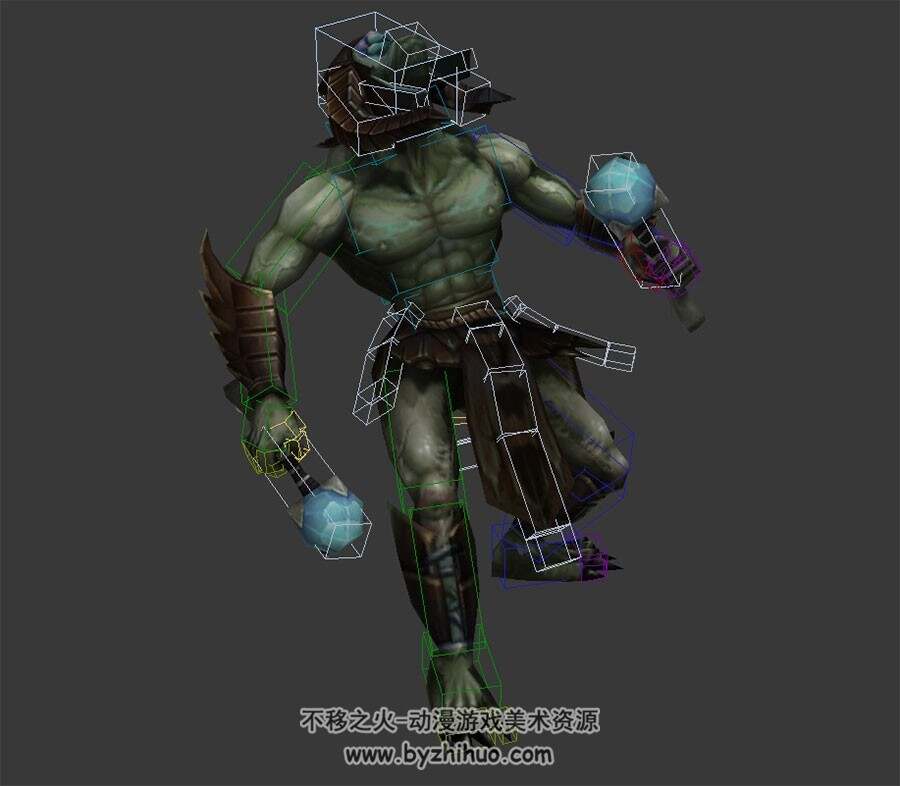 游戏魔幻角色怪物恶魔鼓手3DMax模型带绑定全套动作