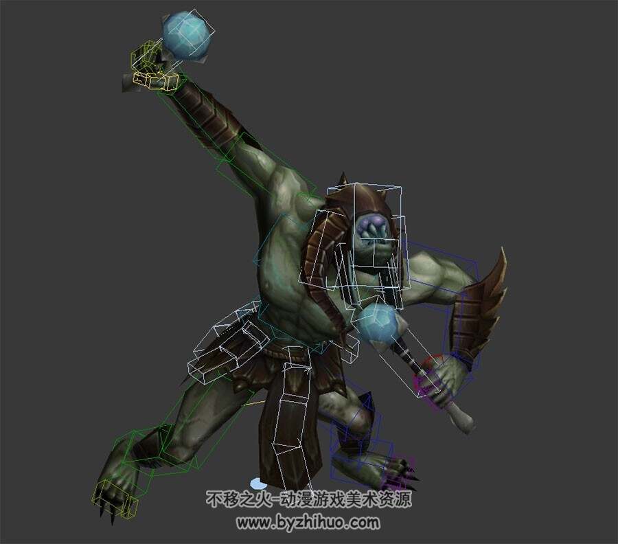 游戏魔幻角色怪物恶魔鼓手3DMax模型带绑定全套动作