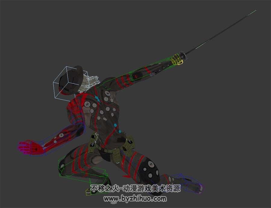 游戏角色人物单刀女3DMax模型带绑定攻击动作下载