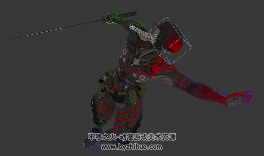 游戏角色人物单刀女3DMax模型带绑定攻击动作下载