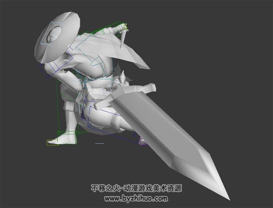 古装双手剑客斗笠男剑客3DMax模型带绑定技能动作下载
