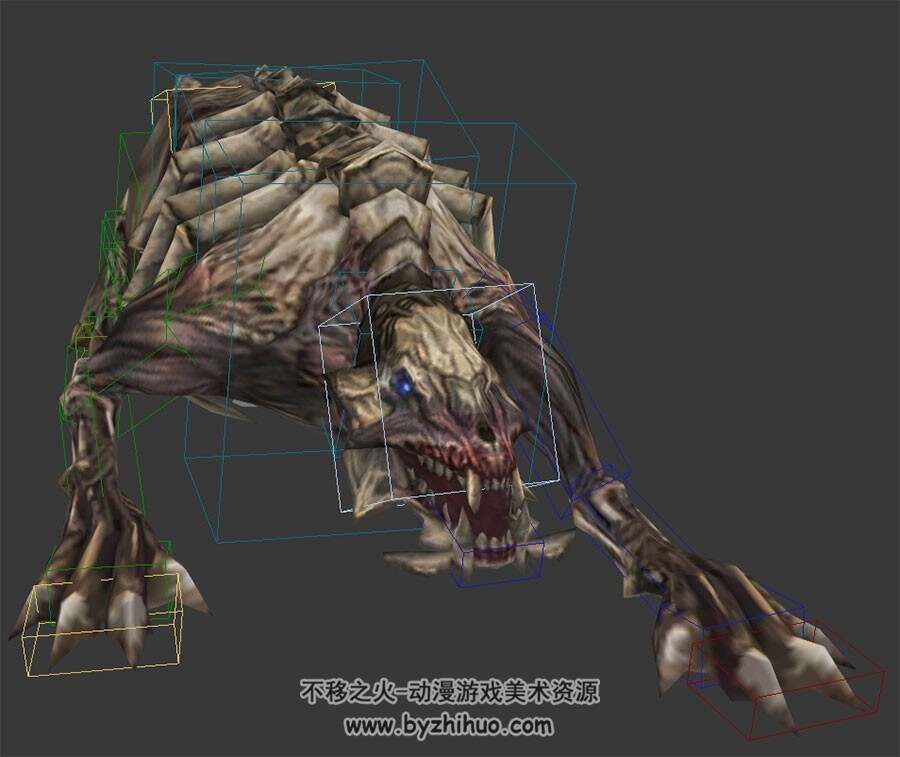 游戏骷髅四肢怪物妖兽3DMax模型带绑定全套动作下载