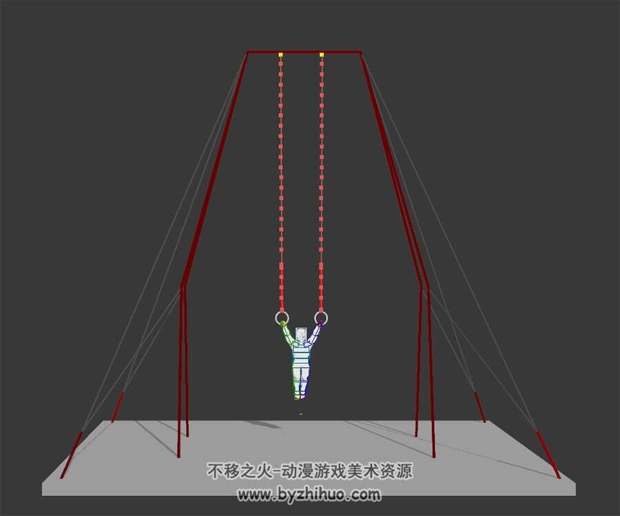 现代人物一系列体操动作3DMax模型带绑定下载