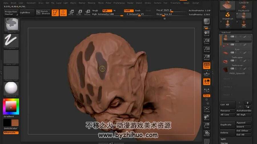 ZBrush角色雕刻教程 恐怖疤痕角色雕刻视频教学 附源文件