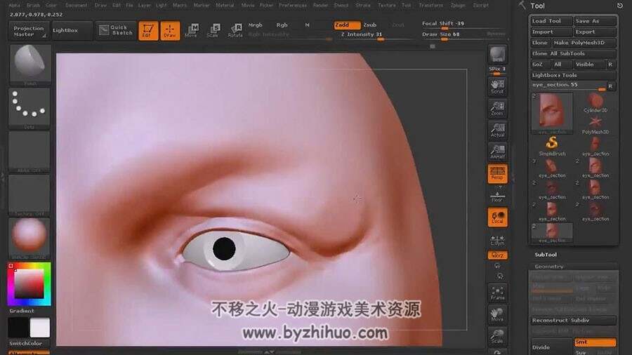 ZBrush眼部雕刻视频教程 人眼窝雕刻教学 附源文件