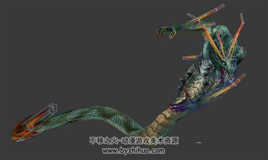 玄幻风妖怪怪物BOSS蛇妖3DMax模型带绑定全套动作下载