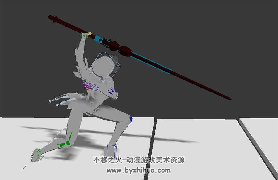 游戏角色女巨剑连续攻击3DMax模型带骨骼下载