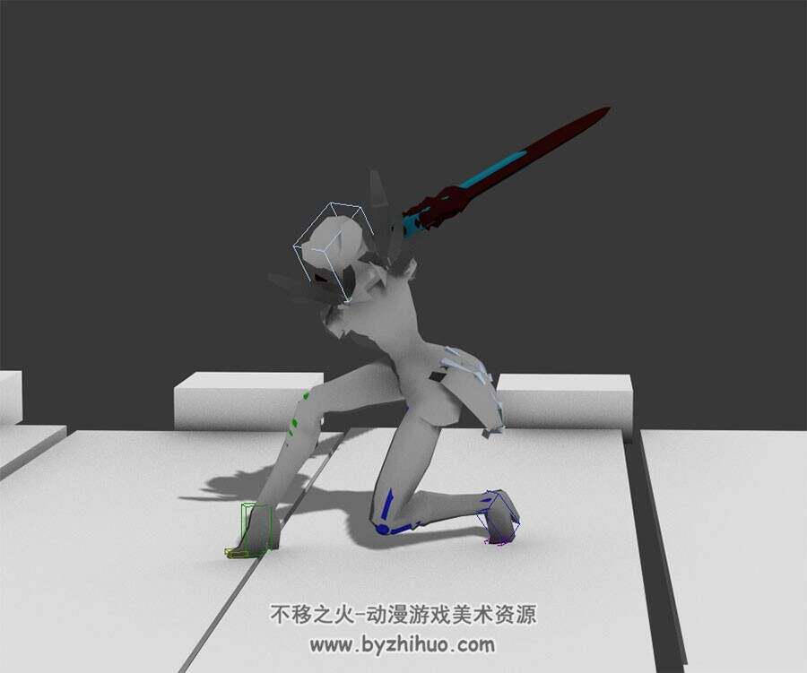 游戏角色女巨剑连续攻击3DMax模型带骨骼下载