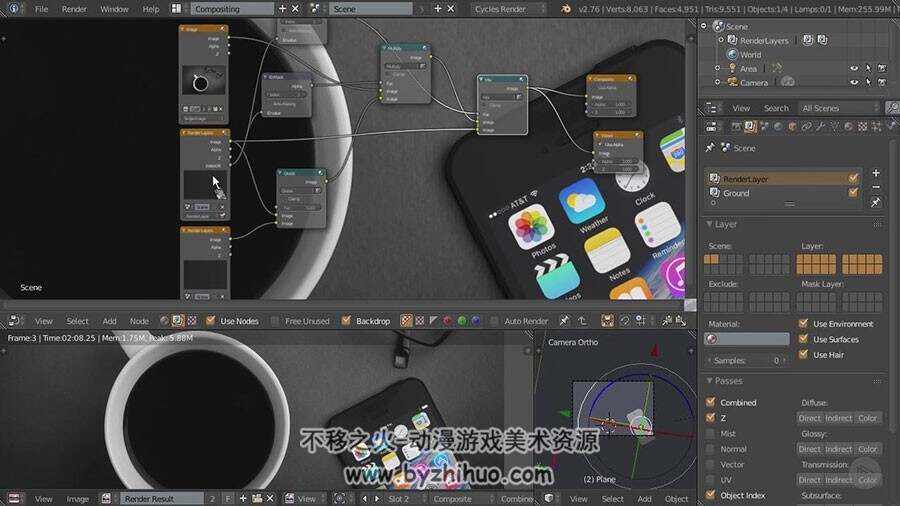 Blender合成渲染教学 场景合成渲染视频教学 附工程源文件