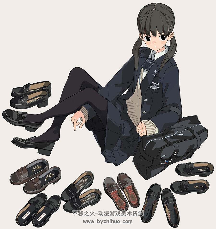 二次元黑丝插画素材参考 动漫制服女孩美术绘画学习图片壁纸包 235P