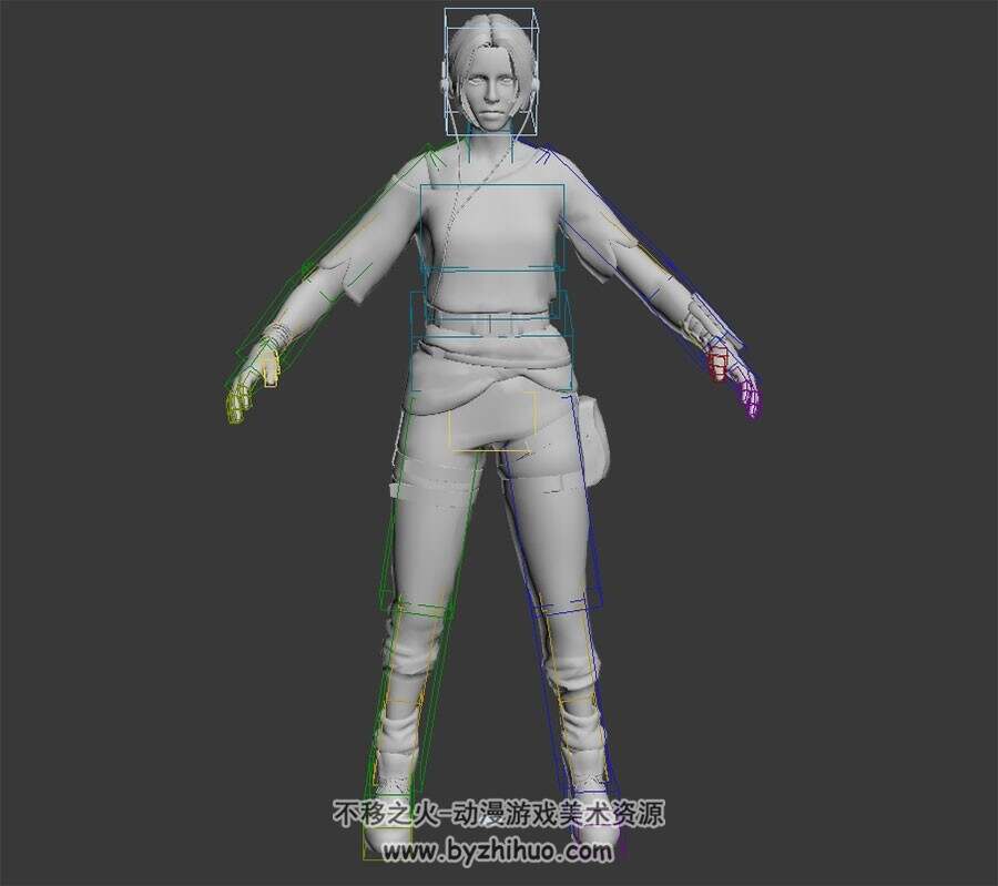 欧美现代角色女无贴图带绑定肢体动作3DMax模型下载四边面