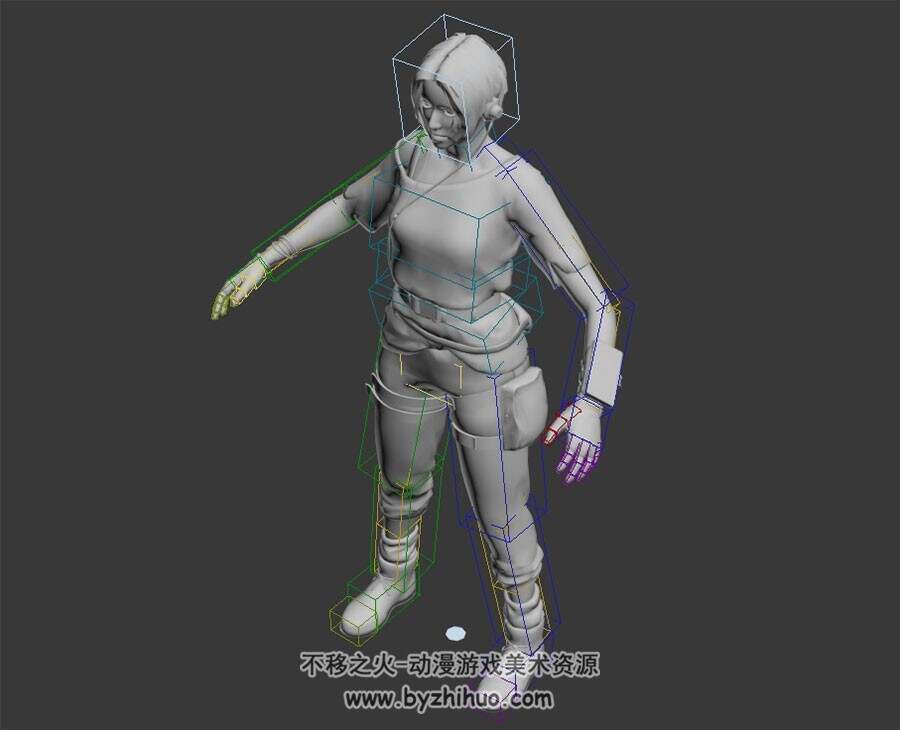 欧美现代角色女无贴图带绑定肢体动作3DMax模型下载四边面