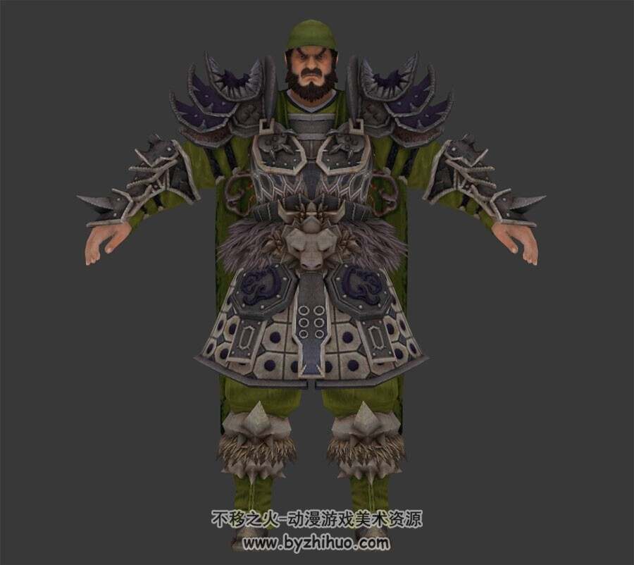 中式古代大斧将军头目3套服装3DMax模型下载