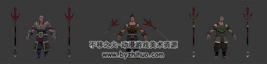 中式古代军双枪小兵三套服装3DMax模型下载