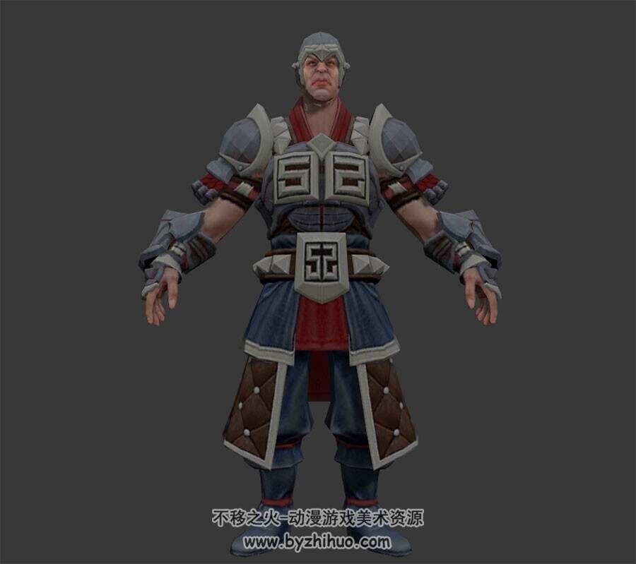 中式古代军双枪小兵三套服装3DMax模型下载