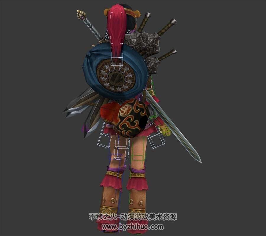仙侠游戏古装角色人物剑网姑娘3DMax模型带绑定下载