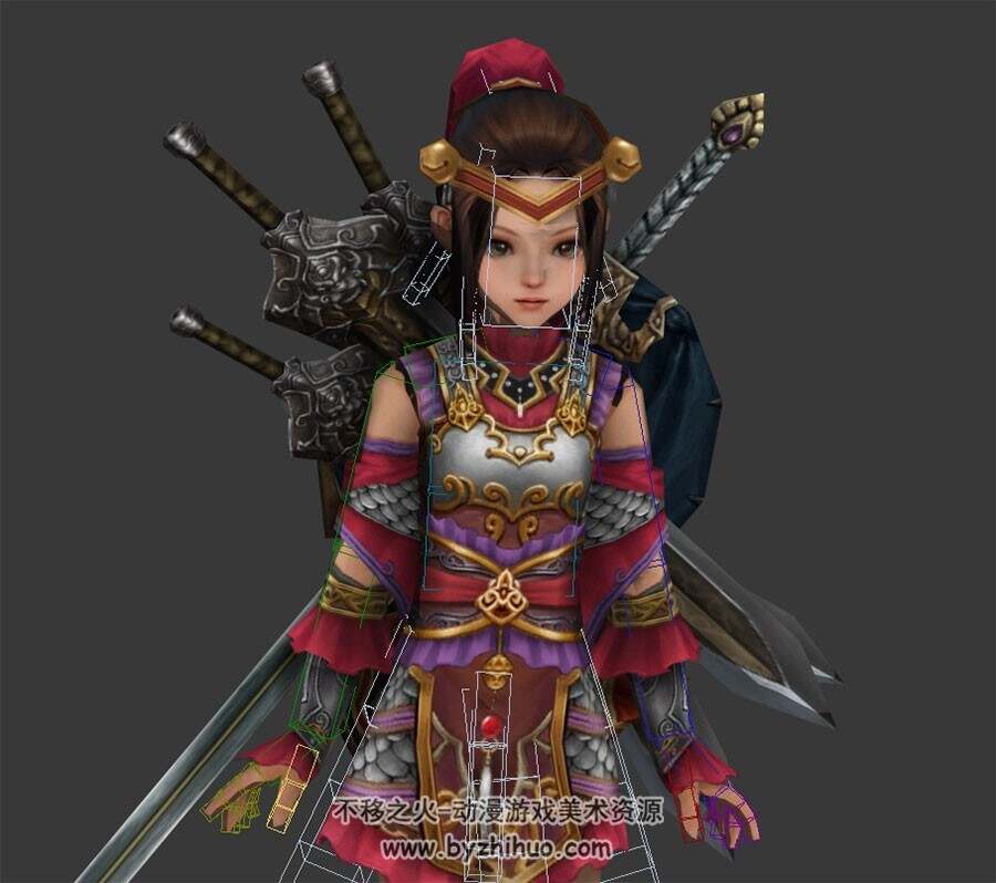 仙侠游戏古装角色人物剑网姑娘3DMax模型带绑定下载