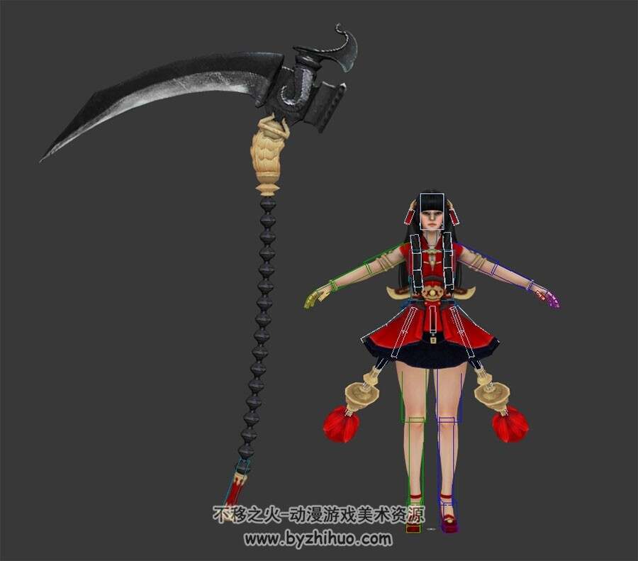 游戏三国blade镰刀女角色3D模型 Max obj格式带绑定下载