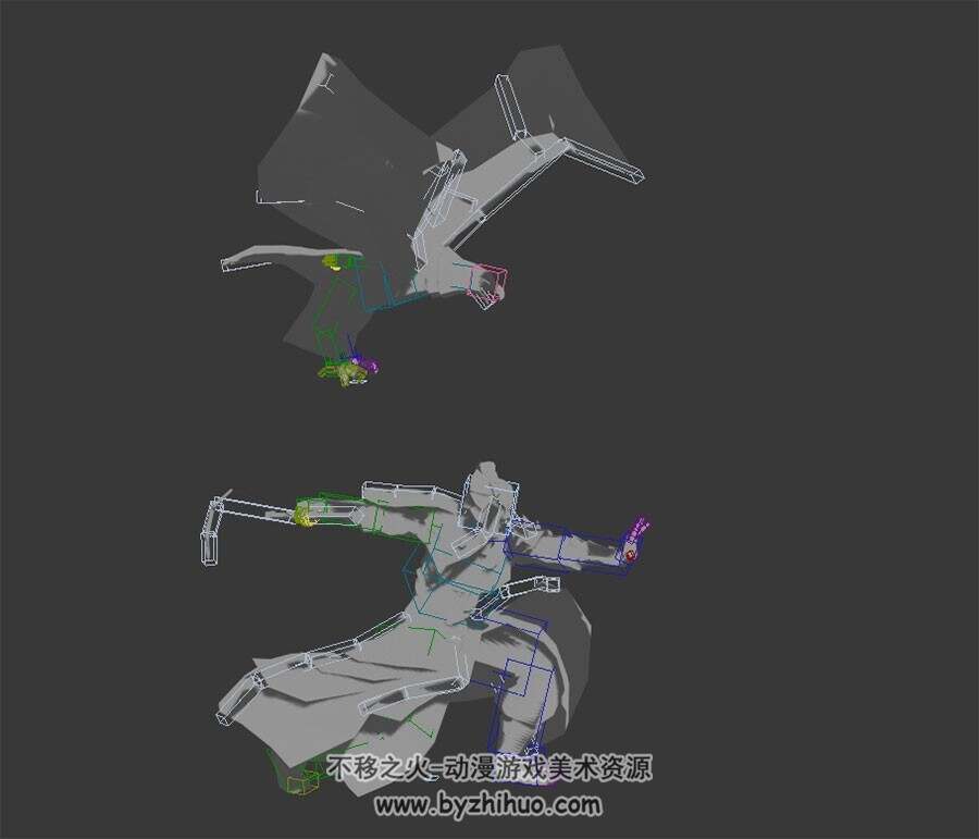 中式仙侠游戏角色哑仆鹰3DMax模型全套动作带绑定无贴图下载
