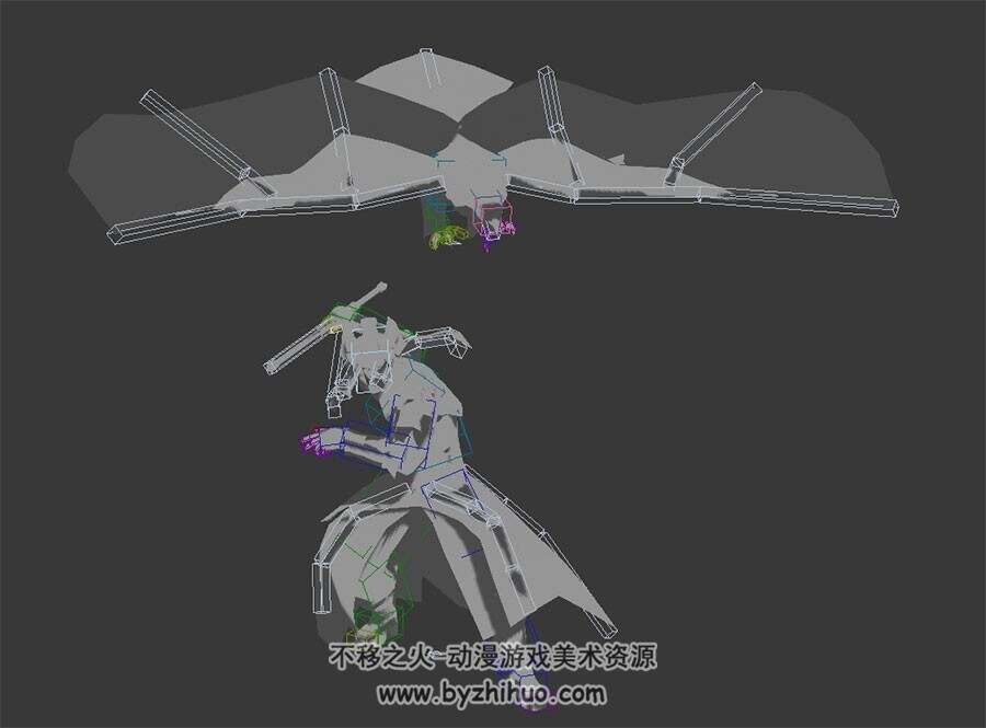 中式仙侠游戏角色哑仆鹰3DMax模型全套动作带绑定无贴图下载