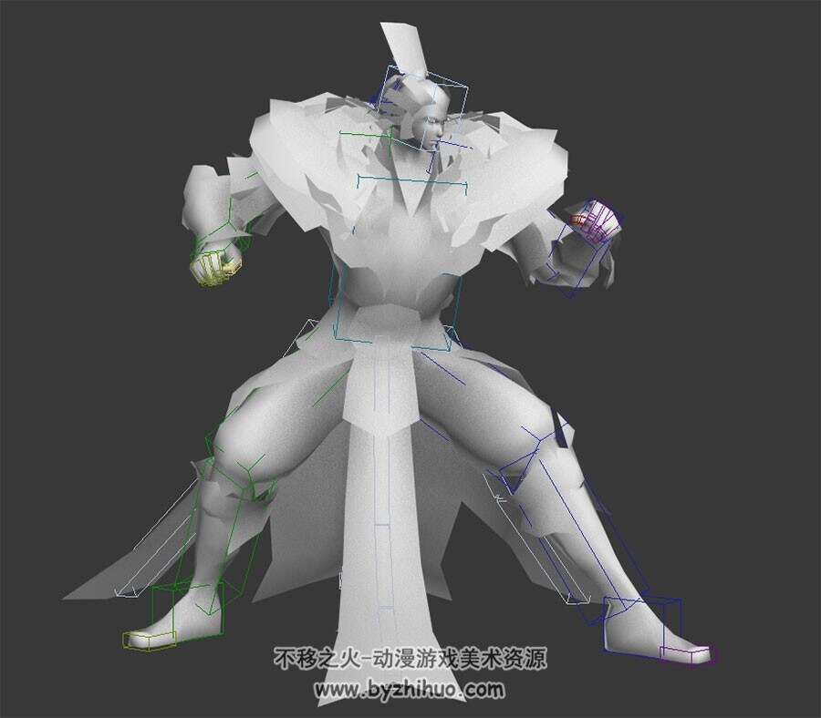 中式古装游戏角色男阳顶天3DMax模型带绑定全套动作无贴图下载