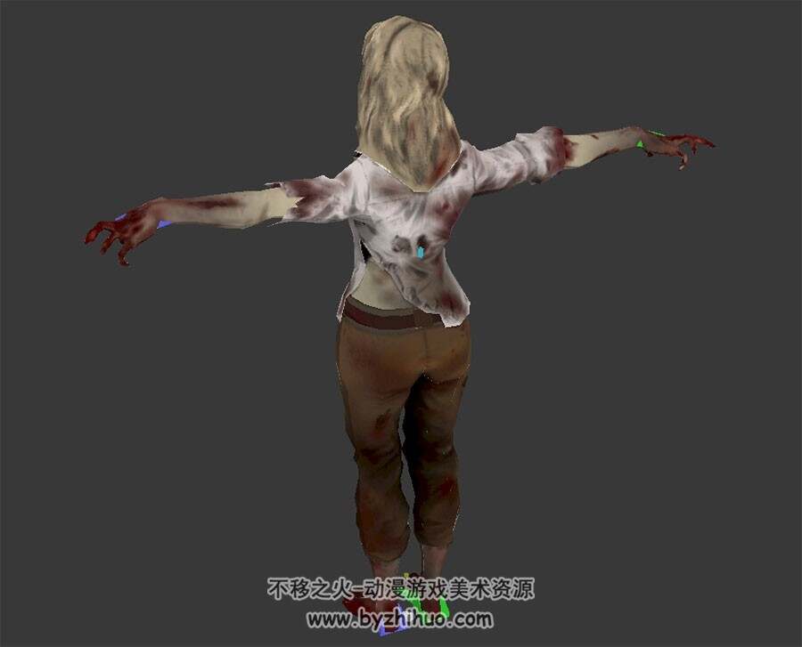 现代都市游戏角色丧尸僵尸女3DMax模型带骨骼四边面下载