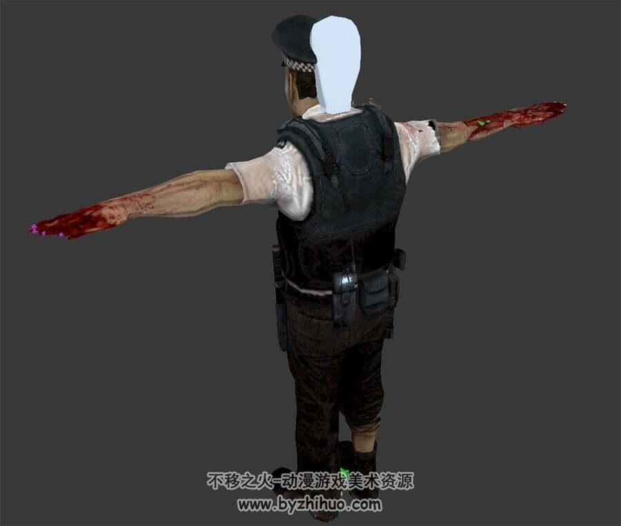 奇幻都市类游戏警察丧尸僵尸3DMax模型带骨骼下载
