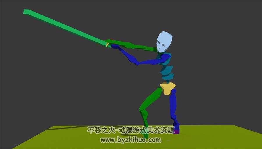 游戏角色人物持剑攻击动作3DMax模型骨骼下载