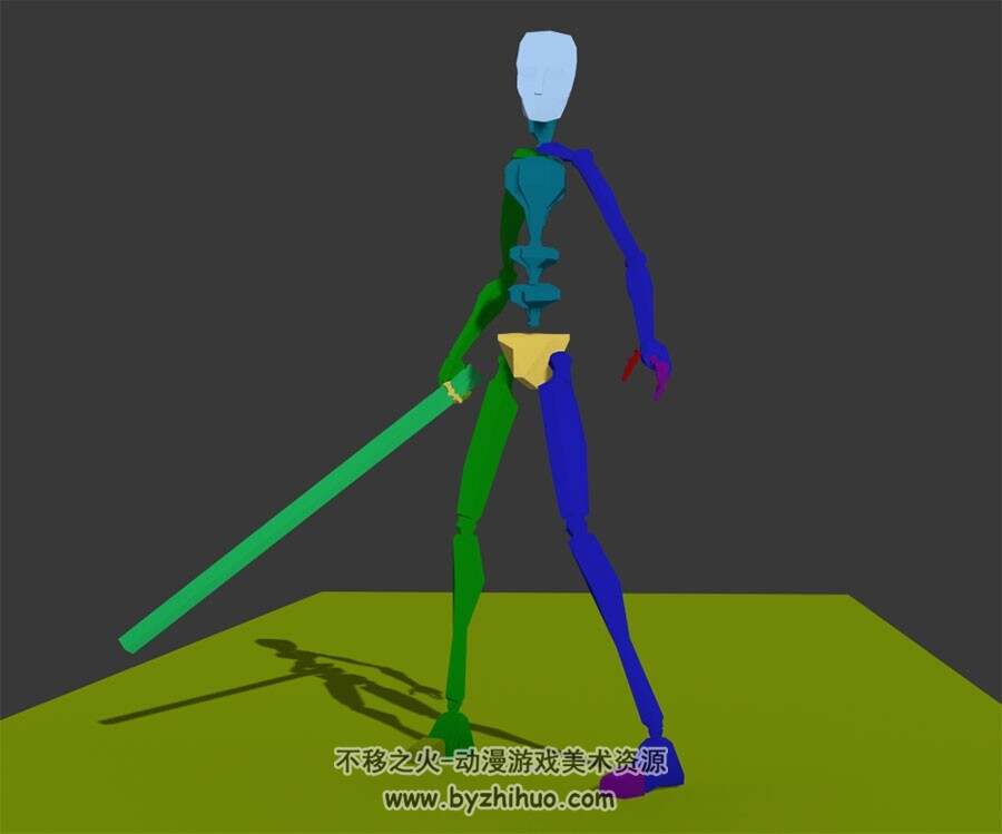 游戏角色人物持剑攻击动作3DMax模型骨骼下载