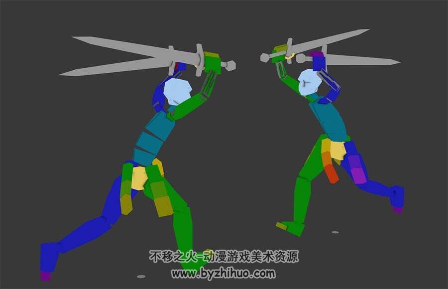 双手武器双人攻击防守等动作3DMax模型骨骼及bip文件下载