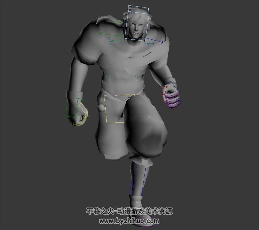 格斗角色猛男奔跑动作3DMax模型带骨骼绑定下载