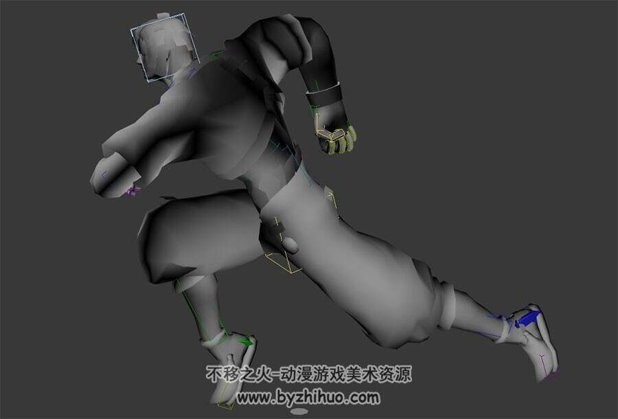 格斗角色猛男奔跑动作3DMax模型带骨骼绑定下载