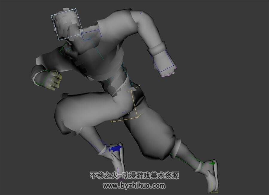 格斗角色猛男奔跑动作3DMax模型带骨骼绑定下载